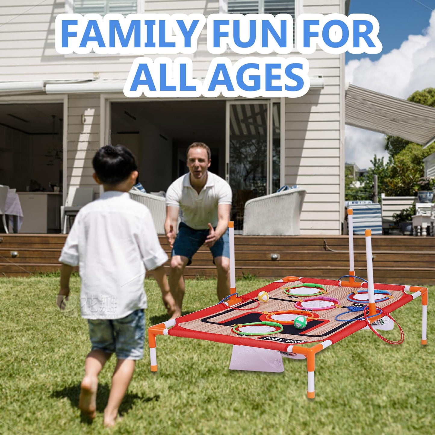 Bean Bag Toss & Ball Toss & Ring Toss Backyard Games,5-in-1 Carnival Games Set, Family Games for Kids and Adults