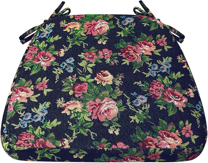 AAAAAcessories D-Shaped Chair Cushions, 2" Thick Dining Chair Pads with Ties and Removable, Machine-Washable Cover, 17" x 16", Night-Blooming Blossoms