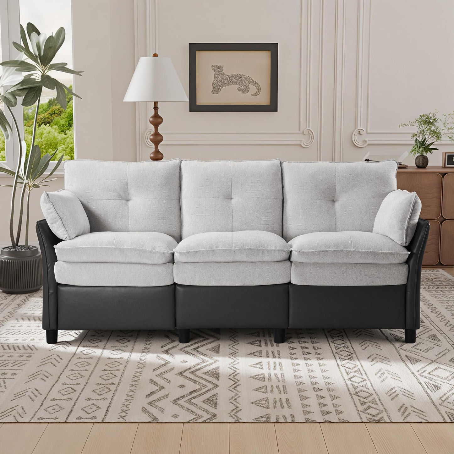 Casaphoria 3 Seater Electric Reclining Sofa, Modern Two-Tone Gray & Black with Double-Layer Seat Cushion, USB Port, Power Recliner for Living Room, Home Theater, Apartment