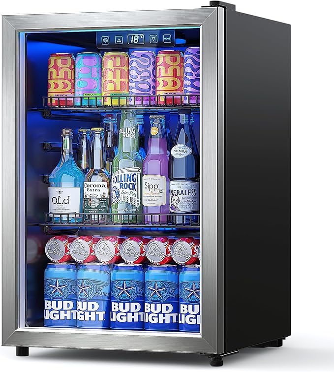 Manastin Beverage Refrigerator Cooler-Mini Fridge Freestanding Cooler with Glass Door, Adjustable Shelves & Digital Temper...