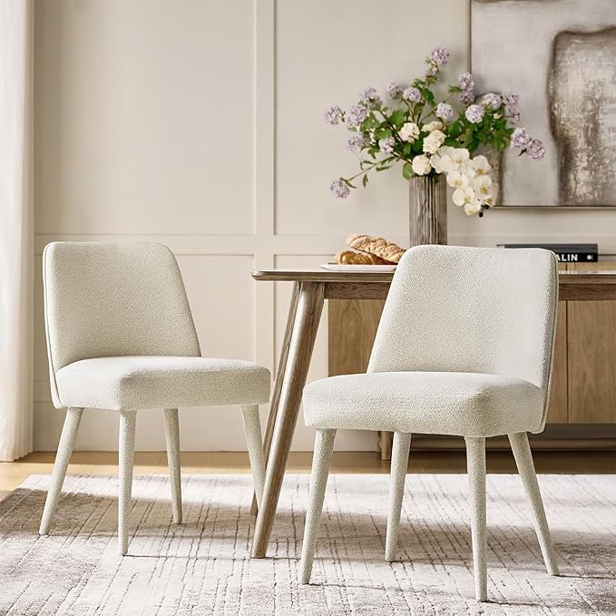 HULALA HOME Modern Dining Chairs Set of 2，Linen Fully Chenille Upholstered Dining Room Chairs Set with Foot Peg, Solid Wood Wood Frame, Armless Kitchen Accent Chairs for Living Room Bedroom Reception