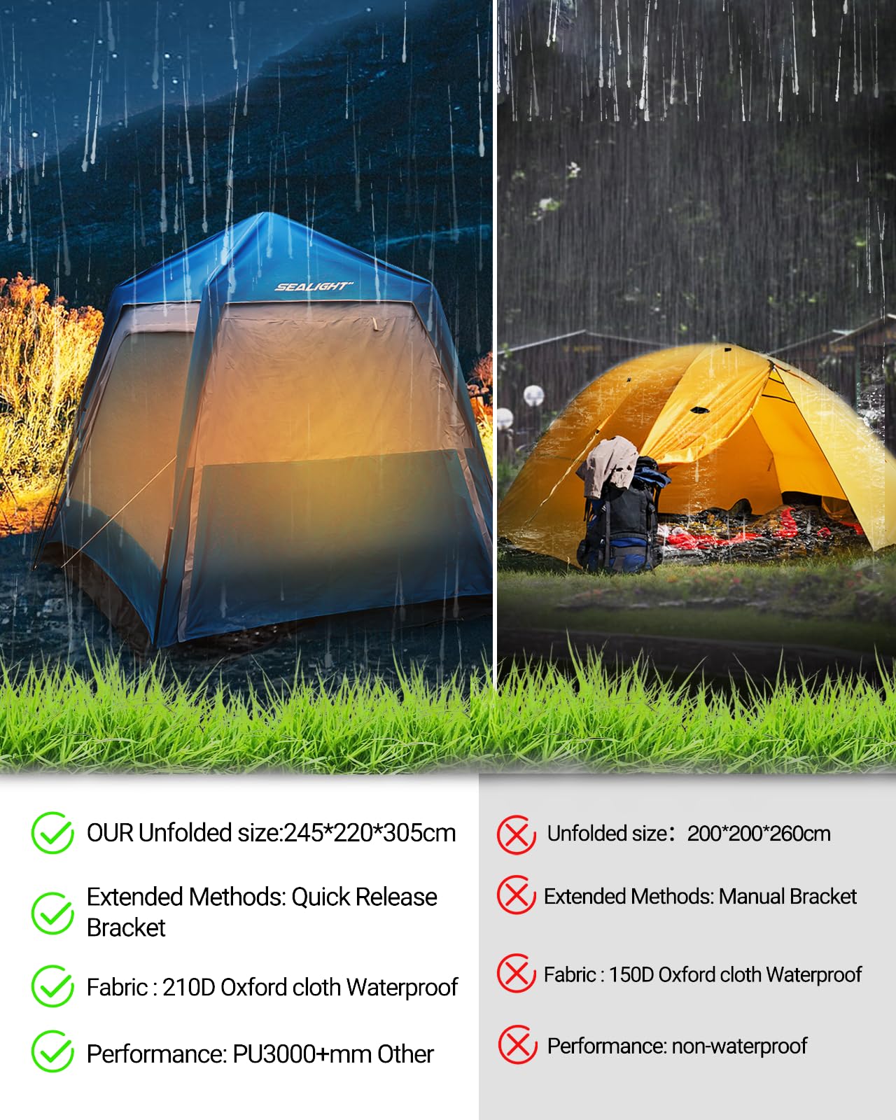 SEALIGHT 4-6 Person Car Tent for SUV, Waterproof Windproof Family Camping Tent - Easy Setup, Double Layer Breathable with Carry Bag, Ideal for Outdoor Travel