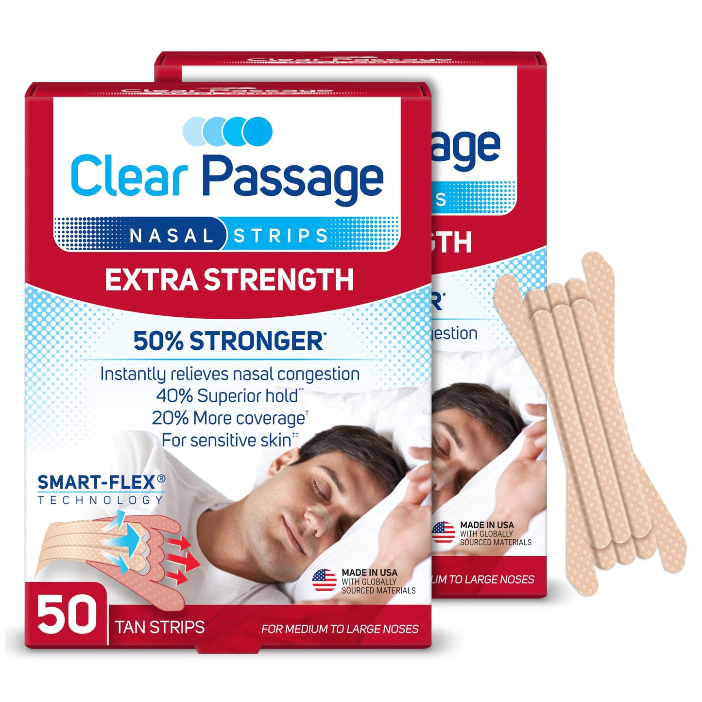 Clear Passage Nasal Strips Extra Strength, Tan, 100 Count | Works Instantly to Improve Sleep, Reduce Snoring, & Relieve Nasal Congestion Due to Colds & Allergies
