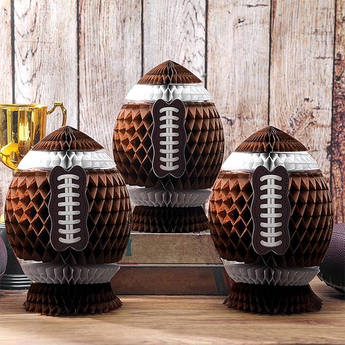 Fourluoo 3Pcs Football Party Decorations Large Football Honeycomb Centerpieces 3D Ball Table Decor Sports Ball Paper Honey...