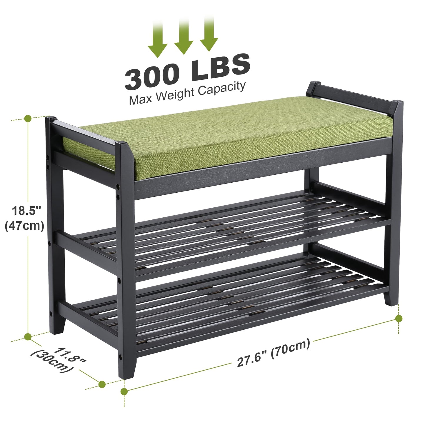PETKABOO Shoe Rack Bench with Storage 27.6 in, Black Shoe Storage Bench with Cushion for Entryway, Hallway, Bedroom, Living Room