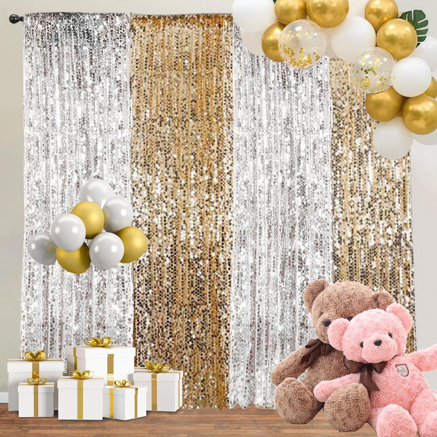 SFN SKY Gold Big Payatte Sequin 18MM Sequin Backdrop Drapes Curtains Panels,Fashion 9FTx9FT Backdrop for Thanksgiving Christmas Home Party Decoration Supplies