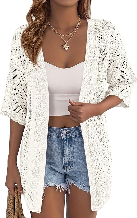 PRETTYGARDEN Women's Lightweight Summer Cardigans 2026 Short Sleeve Knit Crochet Coverups Spring Boho Beach Vacation Clothes