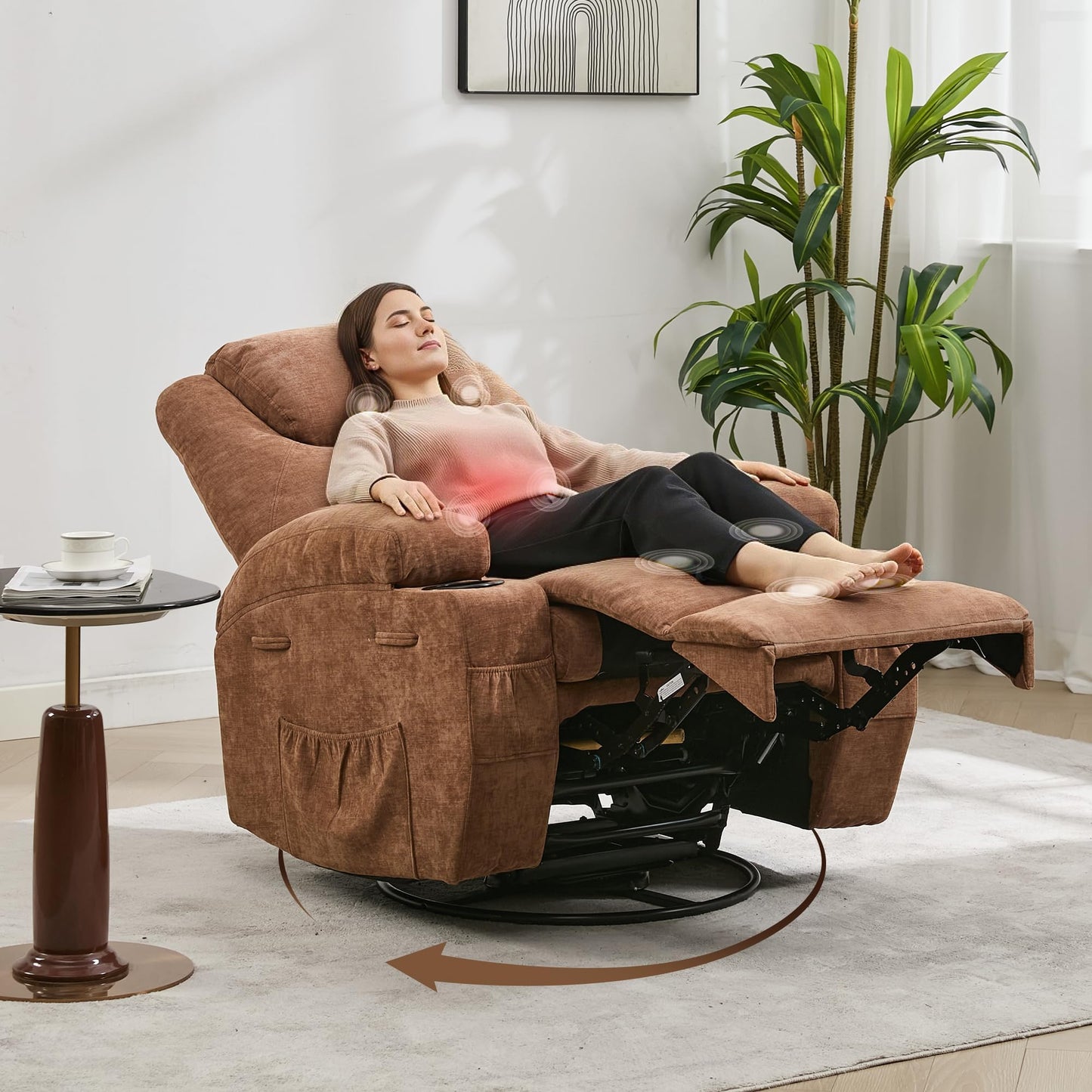 360 Swivel Rocker Recliner Chair for Adults with Massage and Heat, Electric Glider Rocking Chairs for Living Room, Nursery