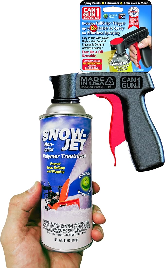 Snow Jet Spray with Can Gun (Pack of 3) 11 oz Aerosol Cans - Non Stick Snow Spray for Shovels, Plows, Snowblowers - Universal Fit - Red Plastic Gun
