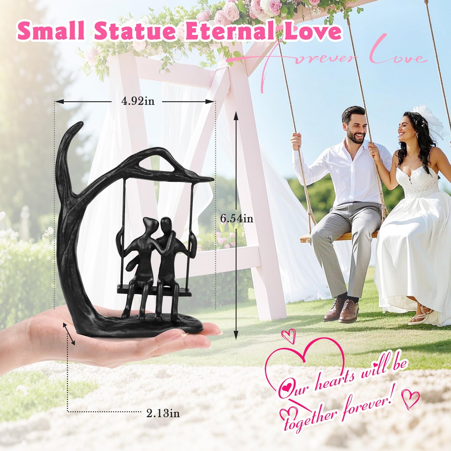 Kresecioo Anniversary Wedding Gifts for Couple/Her - Romantic Couple Statue in Love, Black Metal Figurine Sweet Loving Together Iron Sculpture Decor, Gifts for Wife Husband Birthday