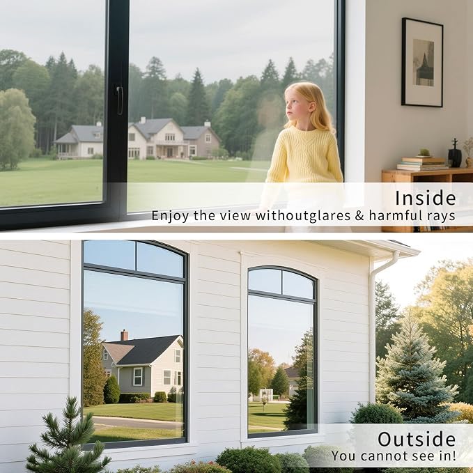 Filmgoo Window Privacy Film One Way Daytime Mirror Tint Treatments UV Heat Control Sun Block Glass Door Covering Reflective Window Film (Silver, 11.8 Inch x 7.2 Feet)