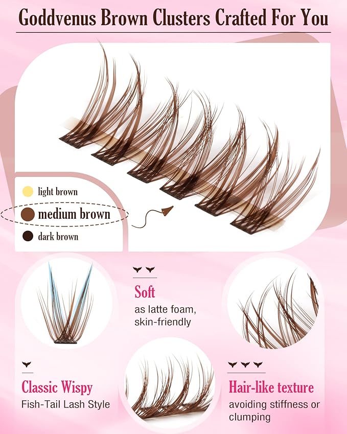 Brown Lash Clusters Natural For Soft Glam 300Pcs Wispy Lashes Cluster Eyelash Cluster Extensions C Curve Individual Lashes DIY Lash Extension Waterproof & Long - Lasting (10-16mm)