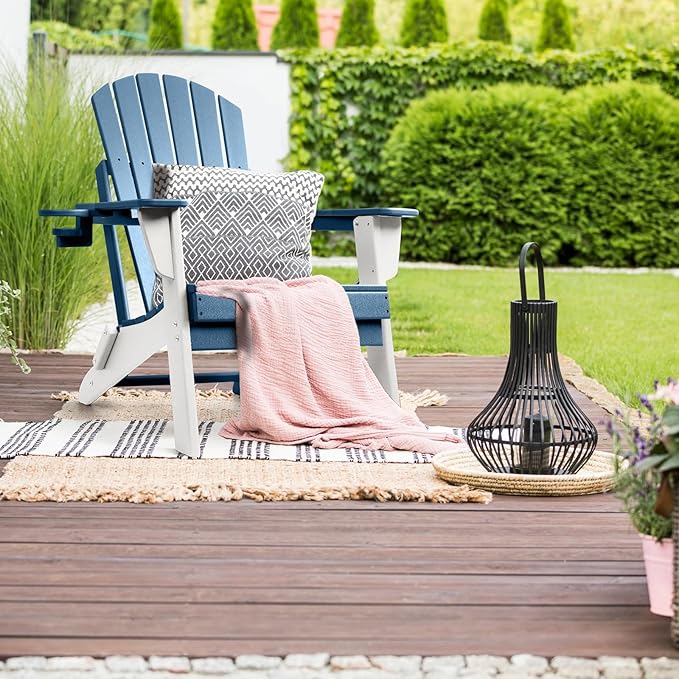FUNBERRY Folding Adirondack Chair Set of 3, All Weather HDPE Fire Pit Chairs with Cup Holder for Outdoor