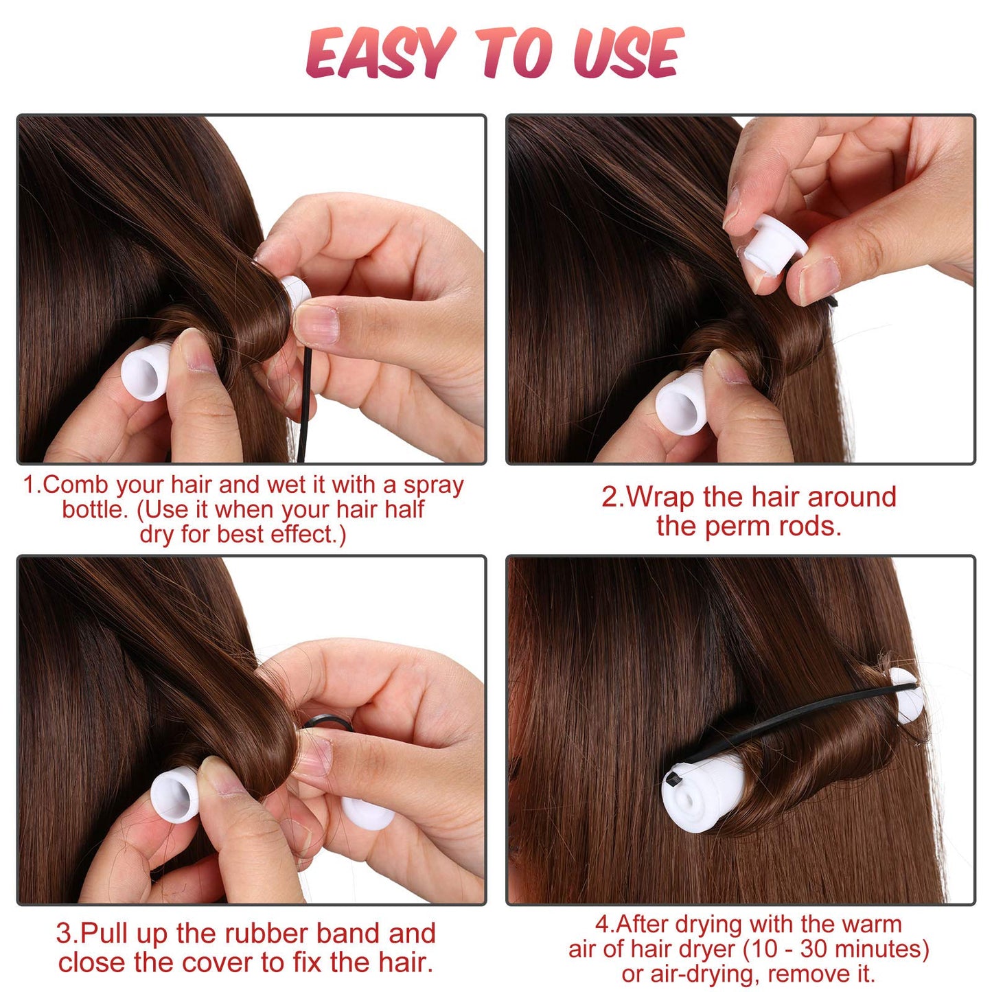 WILLBOND 60 Pcs Short Perm Rods Natural Hair Perm Rods with Elastic Rubber Band Non Slip Plastic Perming Cold Wave Kit for Women