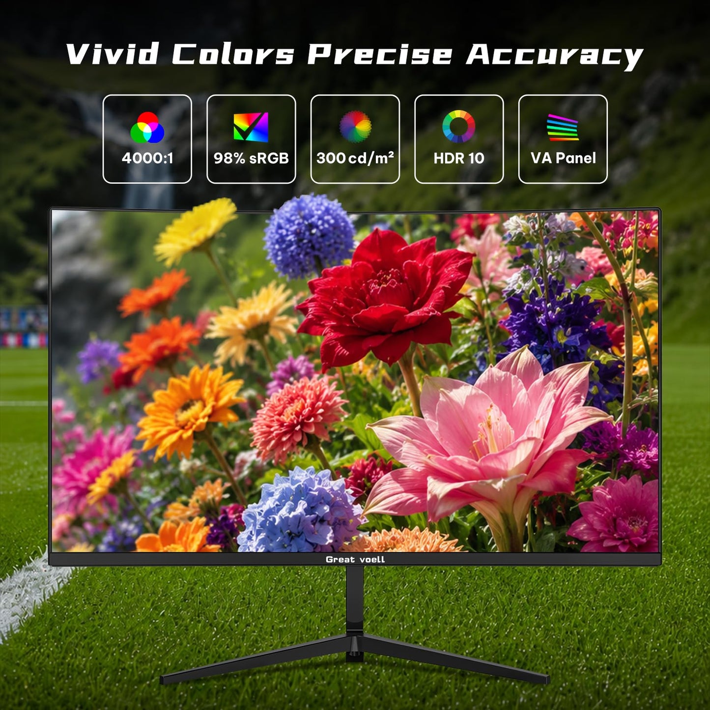 Great voell 24 Inch Curved Gaming Monitor 200Hz, 1ms MPRT, FHD 1080P Computer Monitor with 3000R Curvature, AMD FreeSync, 98% sRGB, HDR, DP HDMI Inputs, VESA for Home Office Esports