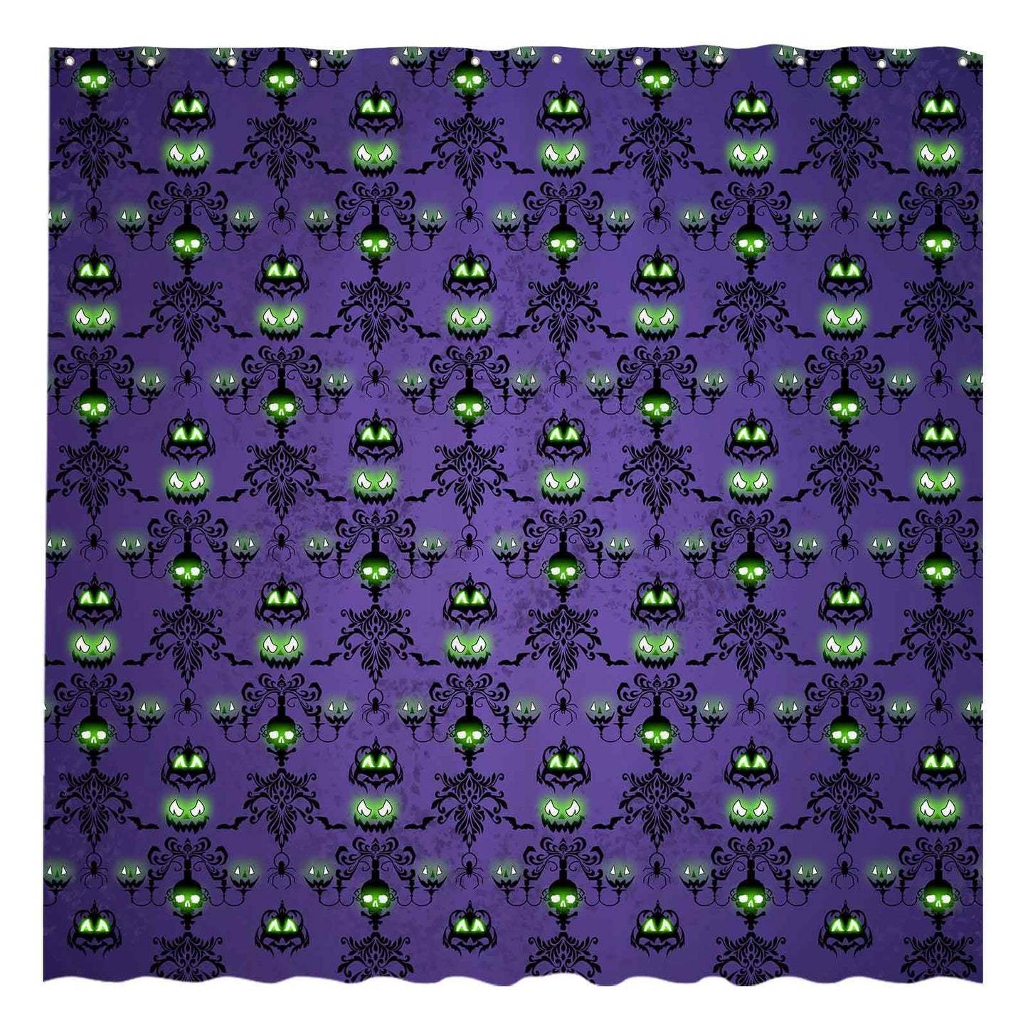 Allenjoy 72" x 72" Halloween Purple Haunted House Shower Curtain for Bathroom Set Spooky Skull Wall Pumpkin Eyes Home Bath Bathtub Decoration Durable Fabric Machine Washable