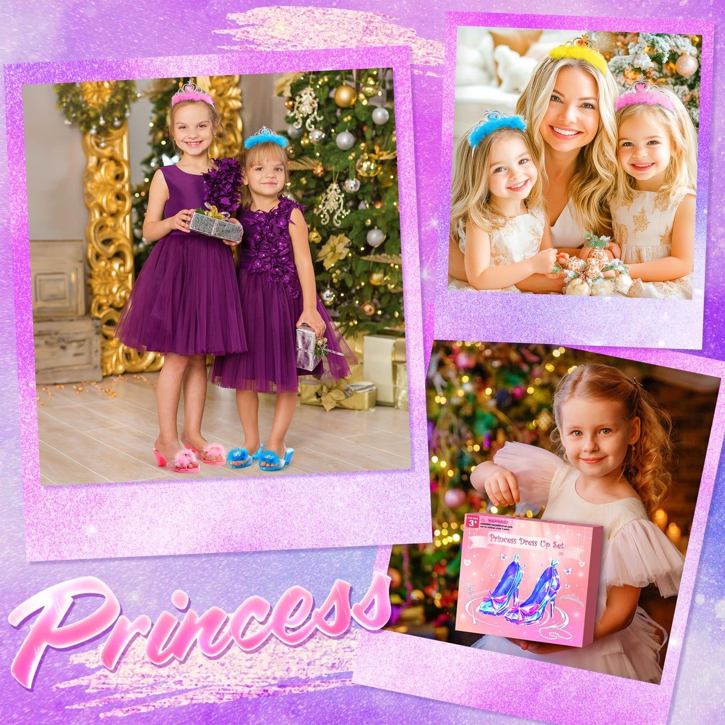 Princess Dress Up Shoes Set, Girls Role Play Dress Up Toys,Toddler Pretend Play Crown Kit Gift Set for Little Girls Aged 3-6 Years Old