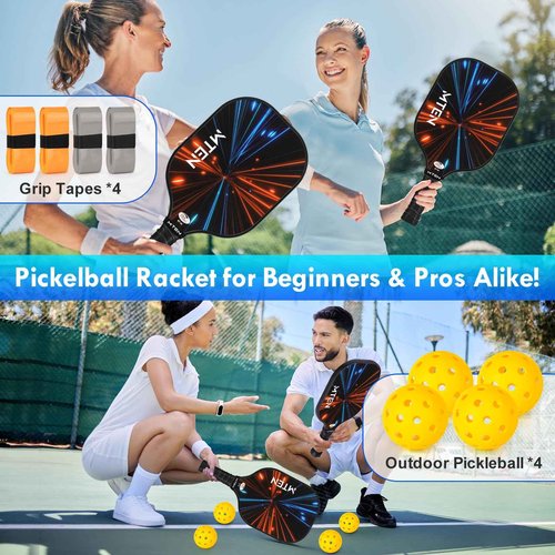 Pickleball Paddles, Pickleball Paddles Set of 4, USAPA Approved Fiberglass Rackets, 4 Paddles, 4 Balls,1 Carry Bag, 4 Grip Tape, Pickle Balls Paddles for Famliy