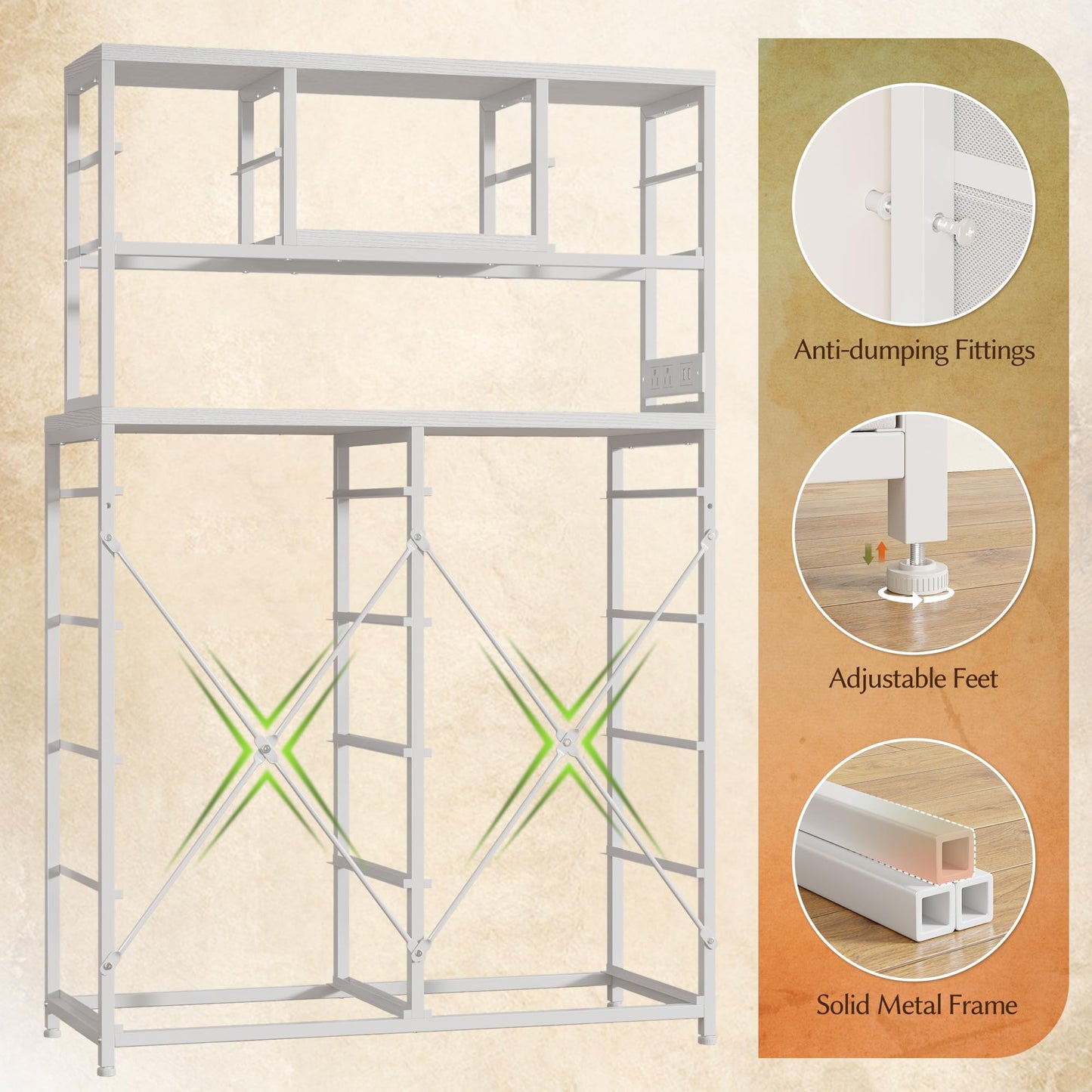 Tall Dresser for Bedroom with 14 Fabric Drawers,White Dresser with Charging Station and LED Lights,Dressers & Chests of Drawers for Bedroom, Steel Frame & Wooden Top for Closet, Entryway