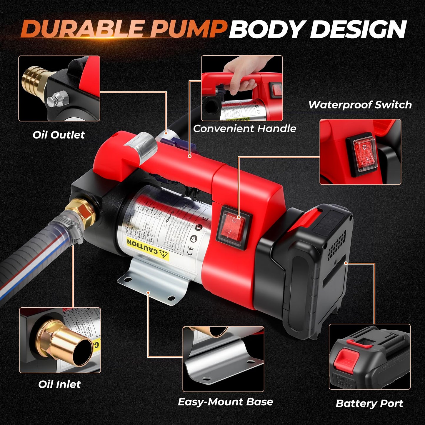 GEARLASSO Fuel Transfer Pump Battery Powered 12 GPM Electric Diesel Transfer Pump with 2 x 2.0Ah Batteries Portable Cordless Kit with Auto Shut-Off Nozzle & Hoses for Diesel Kerosene