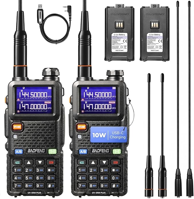 BAOFENG UV-5RM Plus 10W Dual Band Ham Radio Handheld, NOAA FM Airband Receiver, Long Range Two Way Radio with 8" & 15" AN...