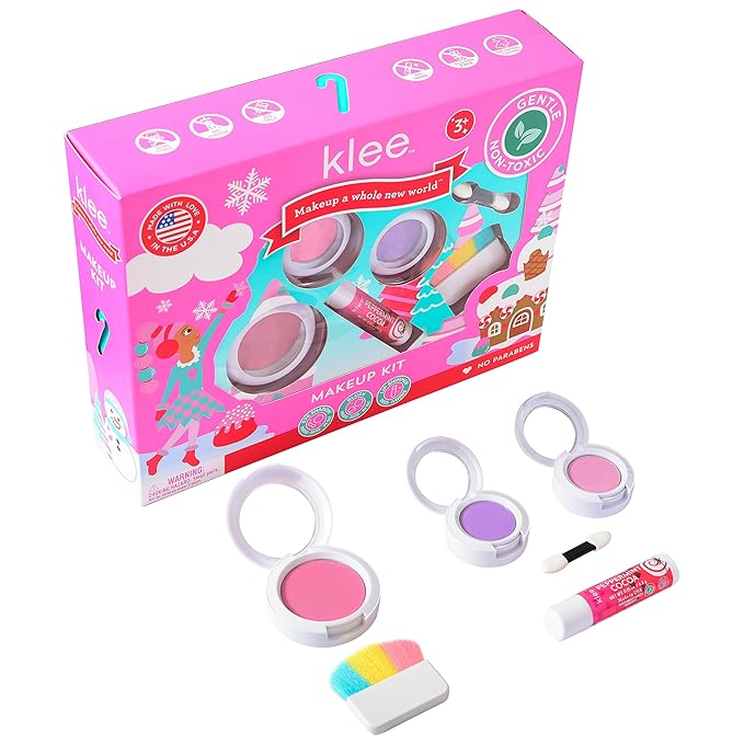 Klee Naturals Holiday Makeup Kit. Gentle and Non-Toxic. Perfect for Kids and Tweens. Made in USA. (Sparkly Reindeer)