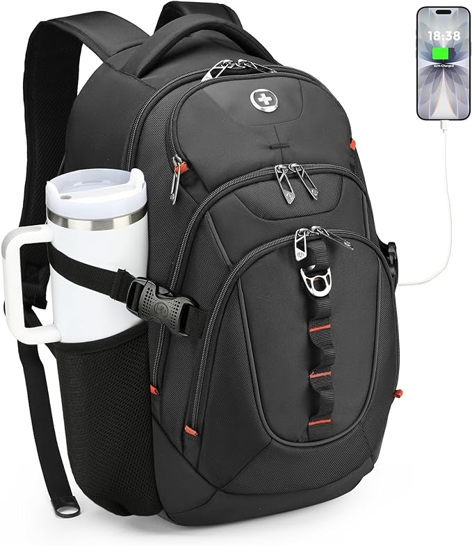 Swissdigital Design Laptop Backpack with USB Charging Port, Travel Backpack Fits 15.6 inches Computer, 31L College School ...