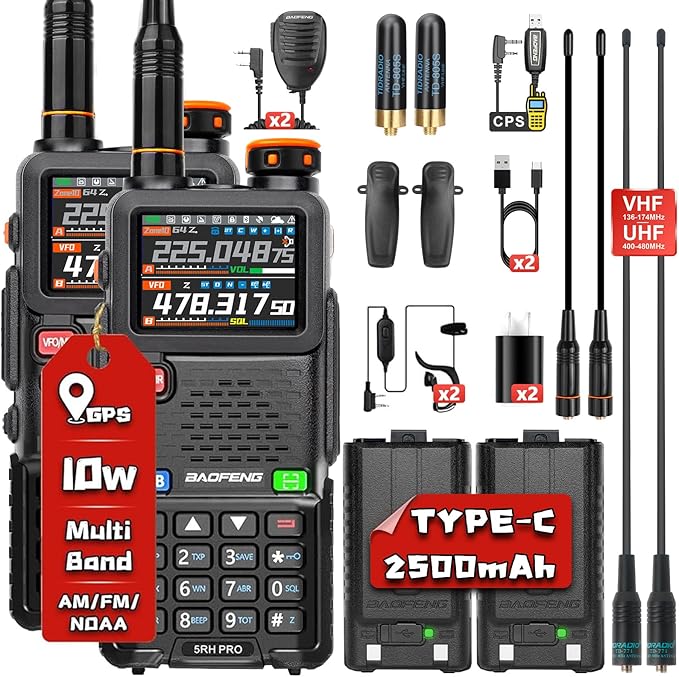 BAOFENG 5RH PRO Ham Radio Handheld, 10W Baofeng Radio with GPS APRS,640 Channels, NOAA Weather Walkie Talkies VHF/1.25M/UH...