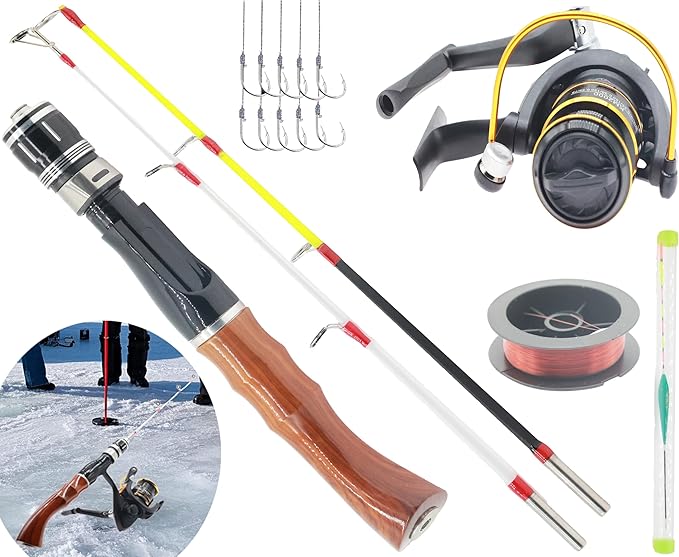 19.7” Ice Fishing Rod and Reel Combo-Spinning Ice Fishing Combos Fishing Poles Bass Crappie Rod Fishing Pole Kids Fishing ...