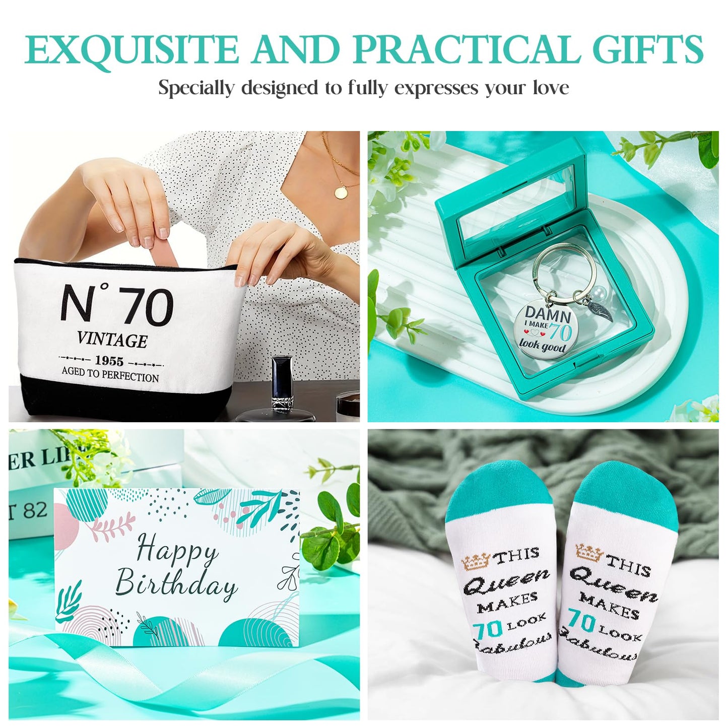 70th Birthday Gifts for Women，Gift Set for Women 1955 Canvas Tote Bag 70th Birthday Gift for Her Unique Gifts Basket for Her Turning 70 Mom Wife Sister Friend Grandma