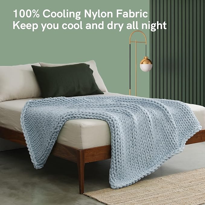 YnM Cooling Weighted Blanket, Handmade Chunky Yarn Knitted Design, Temperature Regulating and Breathable, Machine Washable Throw for Sleep or Home Decor (Azure Blue, 60x80 Inch, 20lbs)