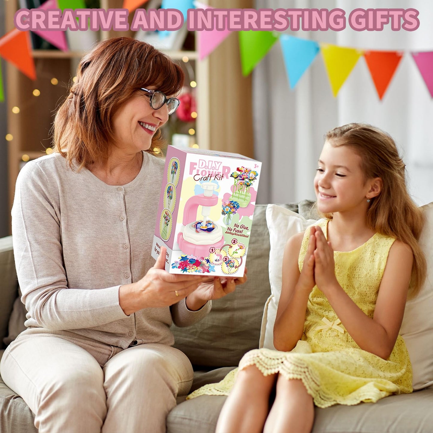 Dikopubby DIY Flower Craft Kit for Kids, Fabric Flower Bouquet Making Kit Arts & Crafts Toys for Girls Ages 3 4 5 6, Creative Birthday Gifts Flower Market Pretend Play Toy