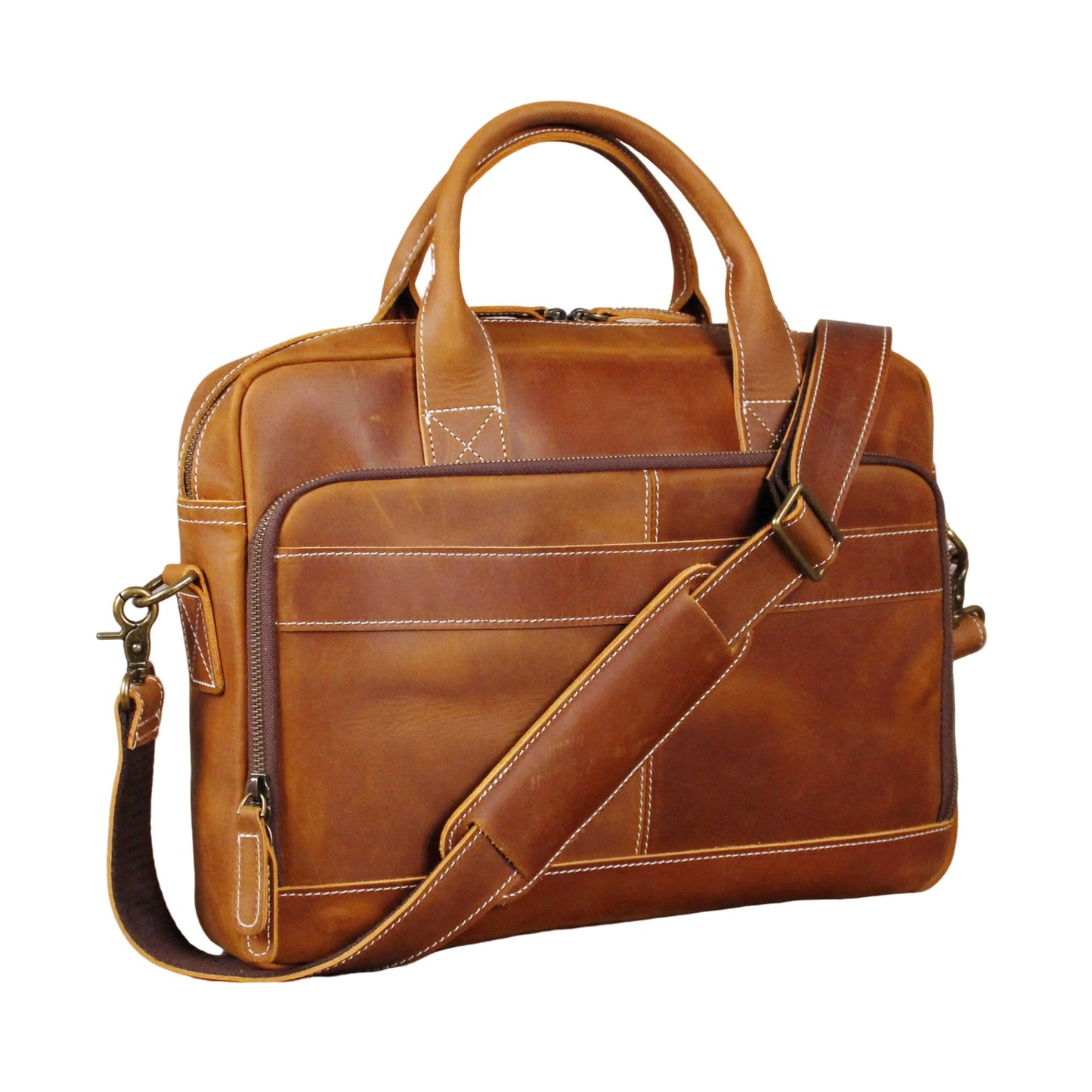 16" Full Grain Leather Briefcase Laptop Bag Shoulder Messenger Bag Vintage Handbag for Work Office & Travel (Vintage Brown)