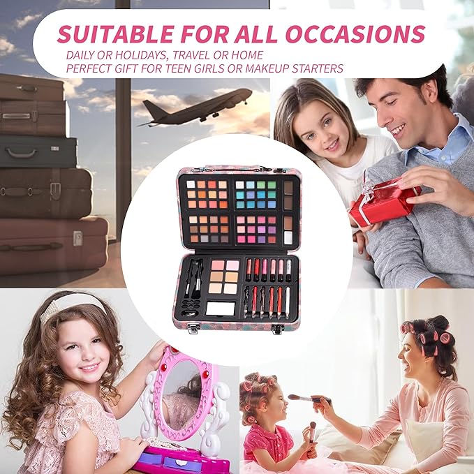 Hot Sugar Makeup Kit for Teenager Girls 10-12, All in One Beginner Makeup Kit for Women Full Kit, Teen makeup kit Cosmetic Gift Set for Birthday Christmas (Flamingo)