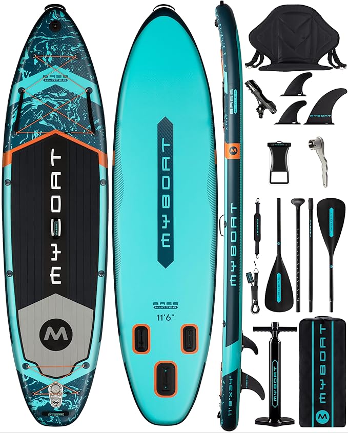 MYBOAT 11'6"×34"×6" Extra Wide Inflatable Paddle Board, Stand Up Paddle Board for Fishing, Sup Board with 3 Removable Fin...