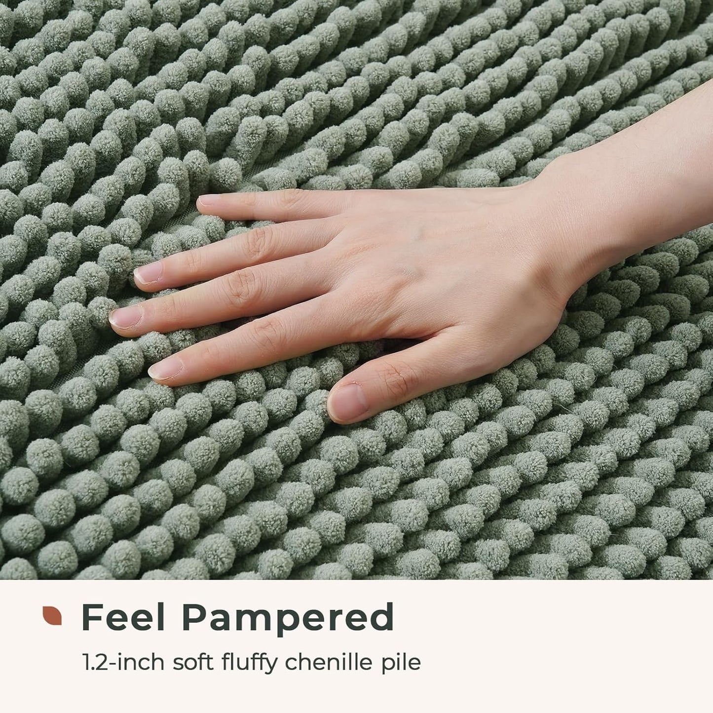 FRESHMINT Chenille Bathroom Rugs Mat 32"x20", Non-Slip Bath Mat for Bathroom Floor & Bathtub, Washable Soft Shower Shag Bath Rugs, Fluffy Thick Water Absorbent Microfiber Shower Mat, Sage Green