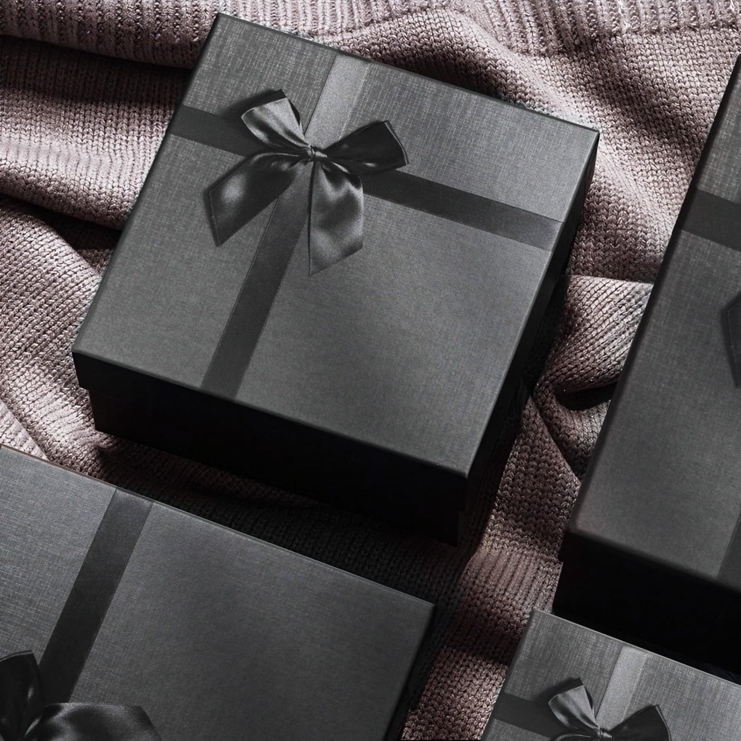 Black Gift Boxes with Lids, Set of 4 Nesting Presents Boxes for Gifts, Luxury Gift Wrap Boxes for Weddings, Birthdays, Anniversaris and All Gift Giving Occasions