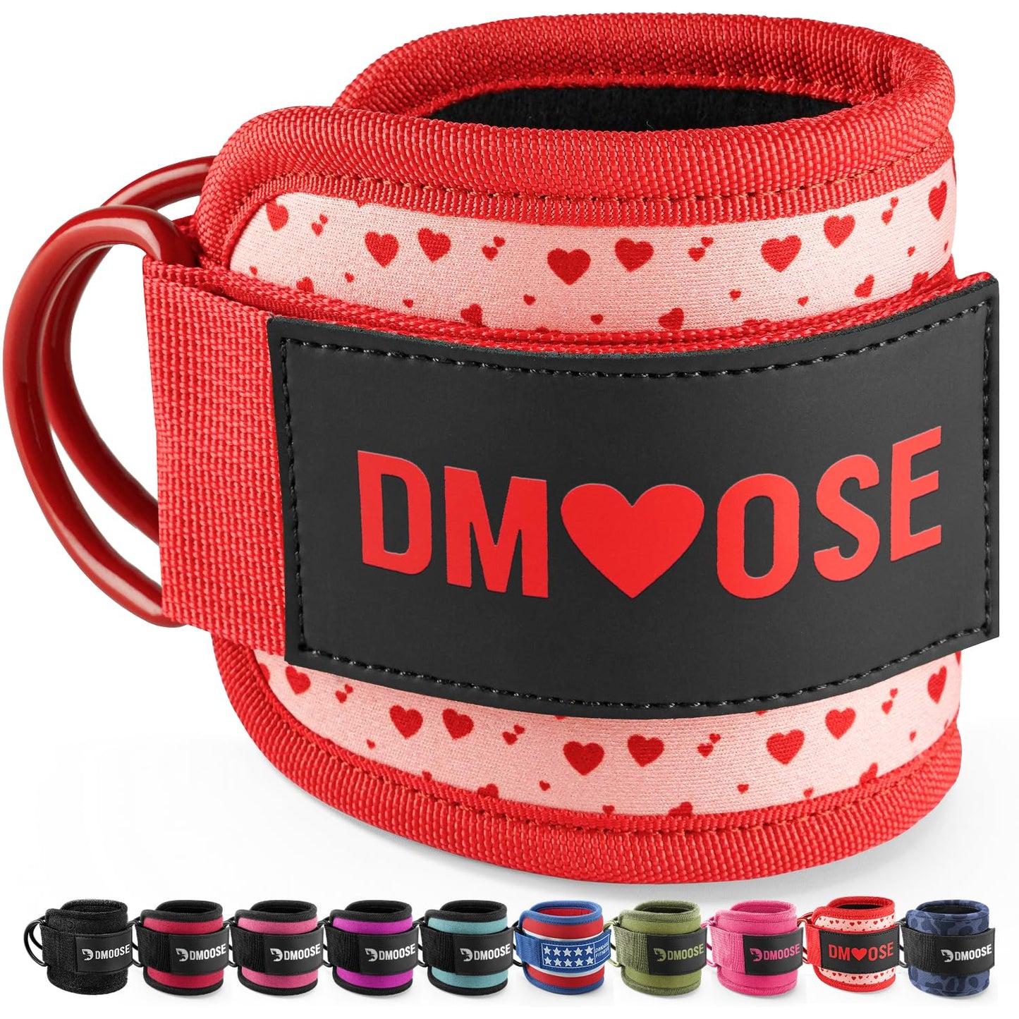 DMoose Fitness Ankle Straps for Cable Machines - One Size Fit with Premium Padding, Glute Kickback Ankle Strap for Women - Cable Attachments for Gym Workouts & Hip Abductors (Hearts - Single)