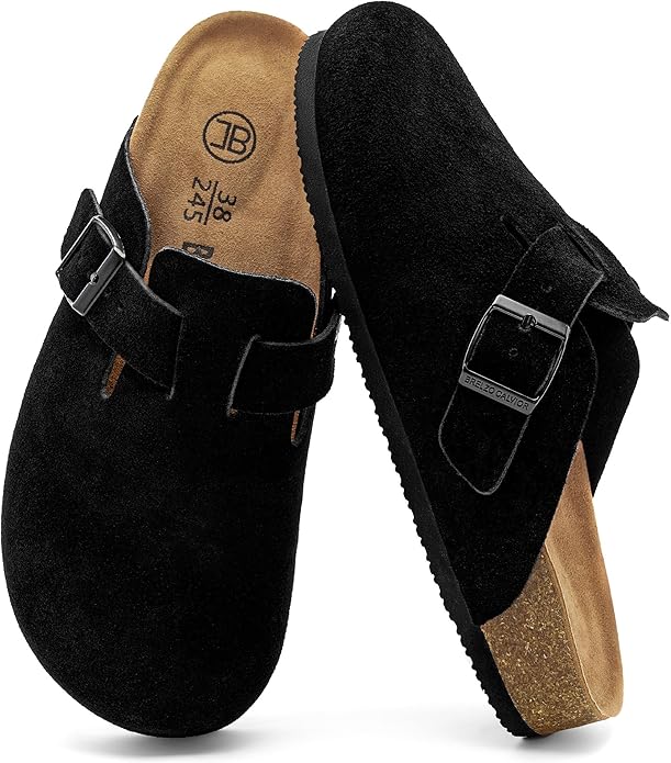 Brelzo Calvior Women's Suede Clogs Men's Slip-On Mules Non-Slip Potato Shoes Arch Support Sandals with Adjustable Buckle f...