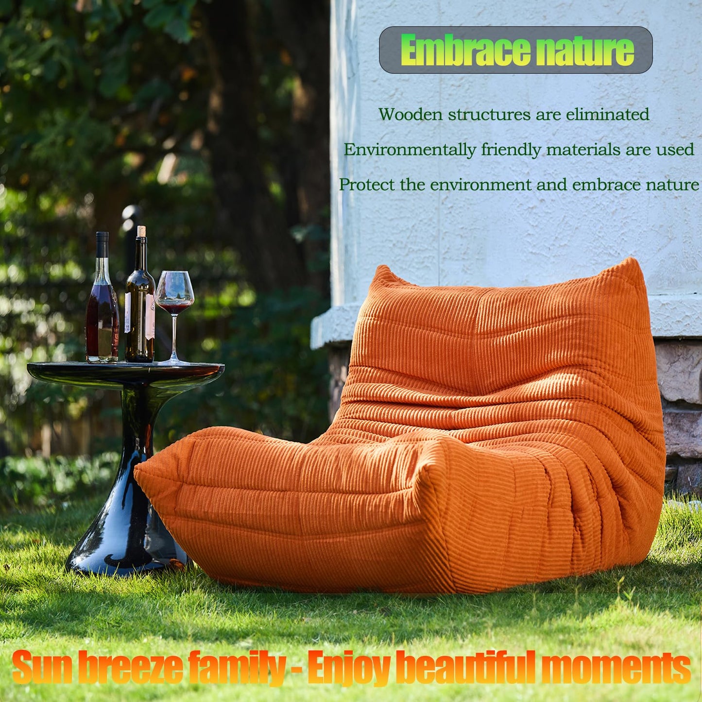 CXC Orthopedic Memory Foam Bean Bag Chair - Fireside-Ready Floor Sofa with Non-Slip Base for Game Room, Cozy Living Rooms & Back Pain Relief (Valencia-Orange, Velvet)