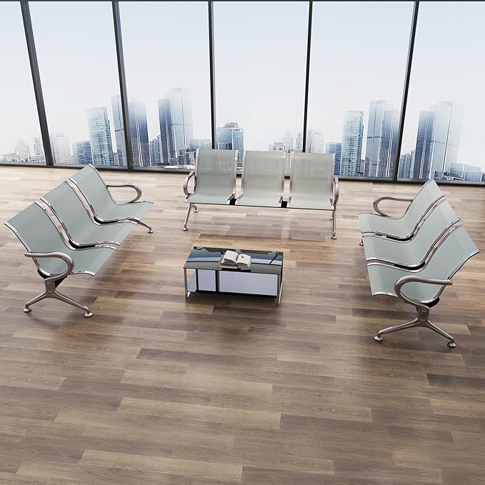 Kinsuite 2Pcs Waiting Room Chairs - 3-Seat Airport Reception Chairs Reception Bench Office Guest Chairs & Reception Chairs for Office Business Bank Hospital, Silver