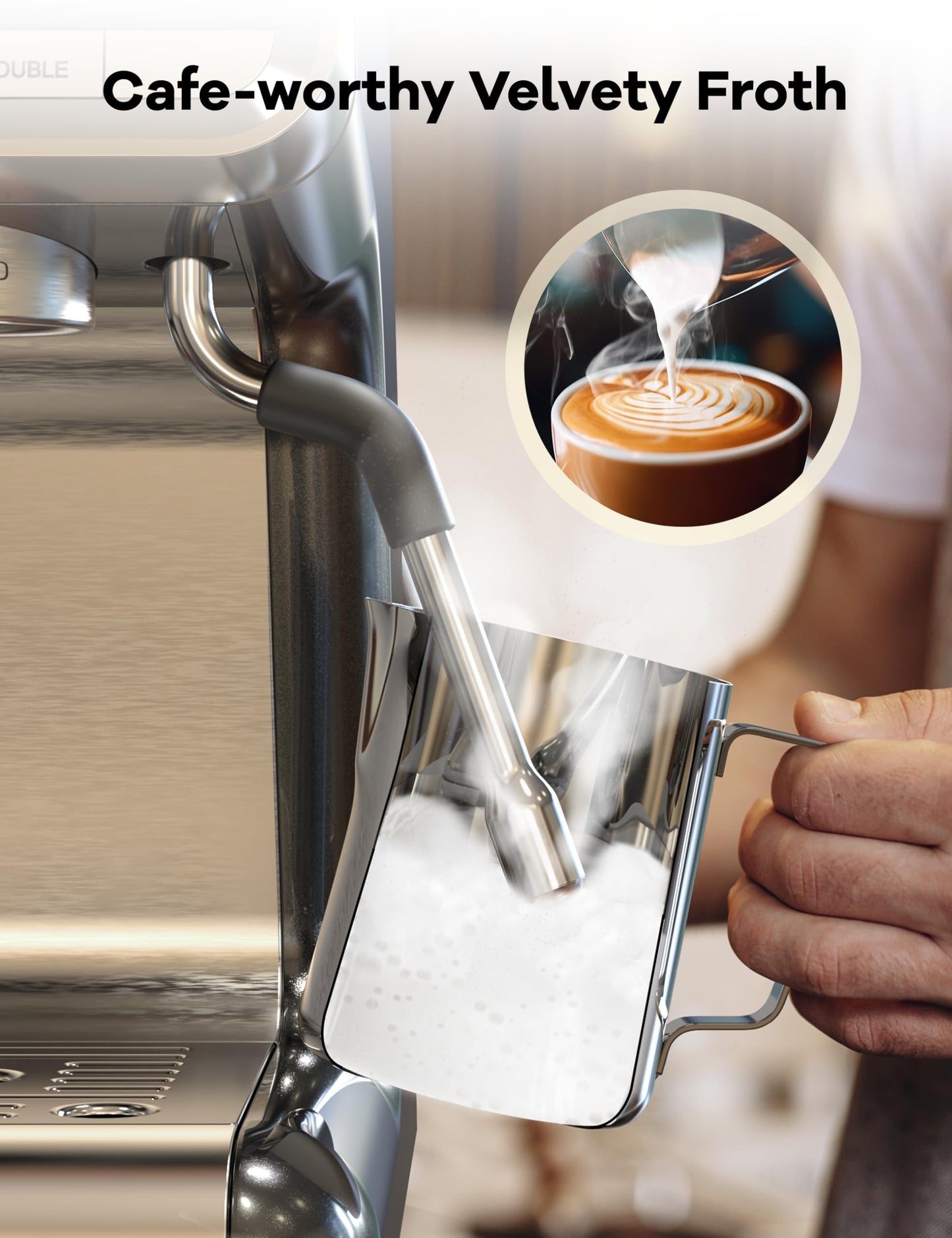 Takywep Espresso Machine, 20 Bar Semi-Automatic Espresso Coffee Maker With Grinder, Milk Frother Steamer Wand for Cappuccino, Latte, Macchiato, 95-Ounce Water Tank, PID Temperature Control,Dark Gray