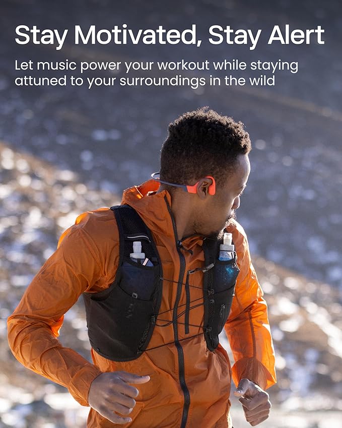SHOKZ OpenSwim Pro - Open-Ear Bluetooth & MP3 Bone Conduction Sport Headphones, Swimming Headphones, IP68 Waterproof, Red