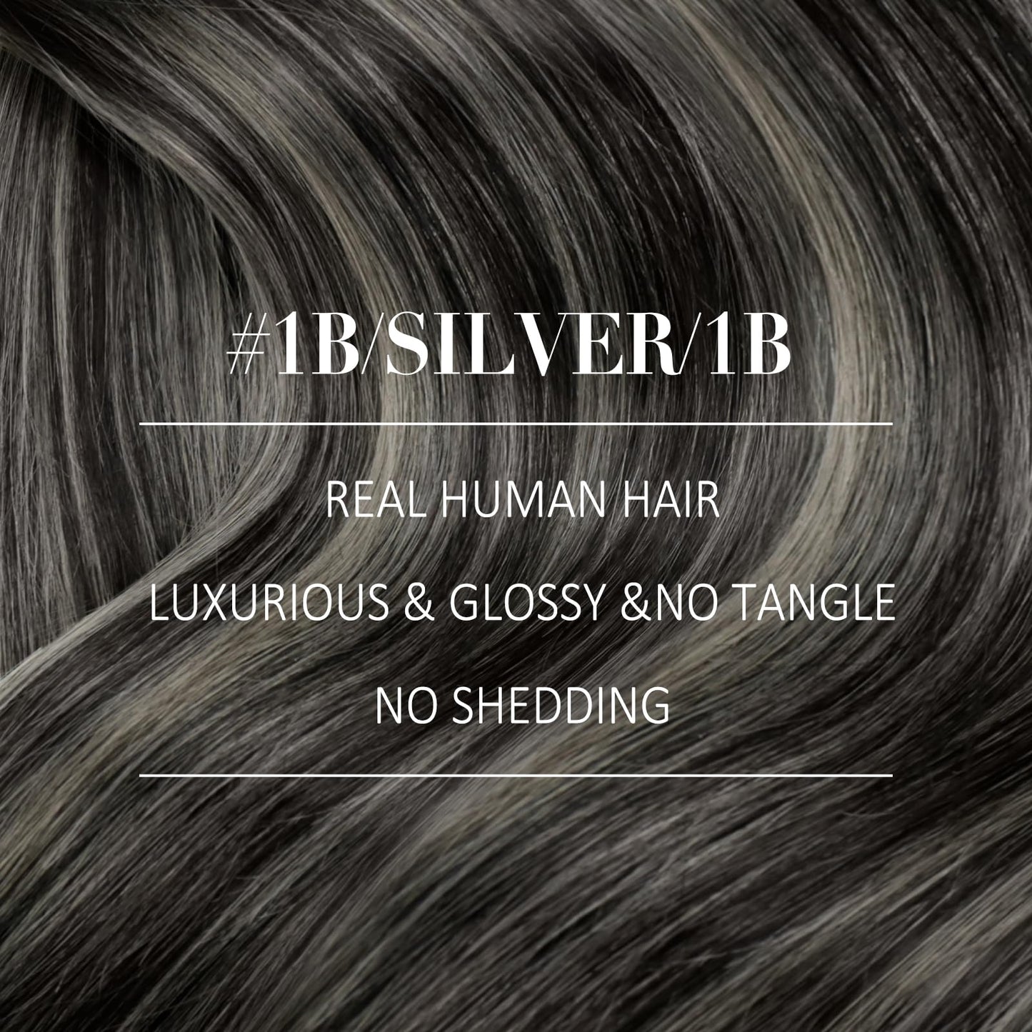 YoungSee 24In Clip in Human Hair Extensions Ombre Clip in Hair Extensions Real Human Hair Blend of Black and Silver with Black R