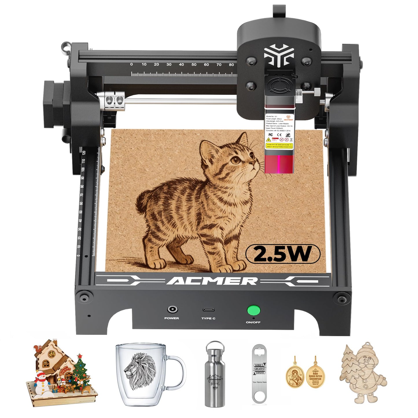 ACMER S1 Laser Engraver 2500mW, Compact Desktop Engraving & Cutting Machine for DIY Crafts, Small Business & Makers, 130×130mm Work Area, 0.04mm Detail Engraving for Wood, Acrylic