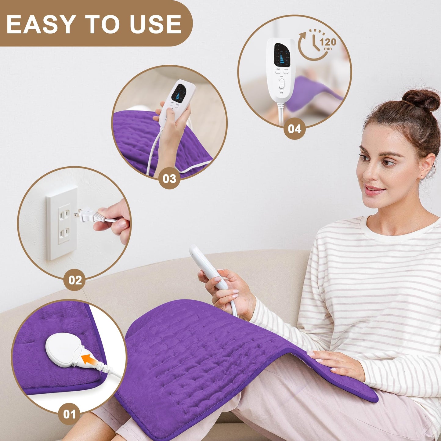 Deepsoon Heating Pad,Electric Heating Pads for Back,Neck,Abdomen,Moist Heating Pad for Shoulder,Knee,Arms,Legs,Dry/Moist Heat & Auto Shut Off,Christmas Gifts for Men and Women,Dark Purple,24x20 Inch