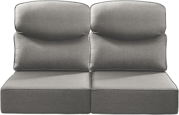 ACTREST Luxury 22x24/22x25 6-Inch Smile Outdoor Seat Cushions Set of 2 - Superior Comfortable Water-Repellent Patio Chair Cushion for Rattan Dining Swivel Chairs Loveseat Sectional Sofa - Grey