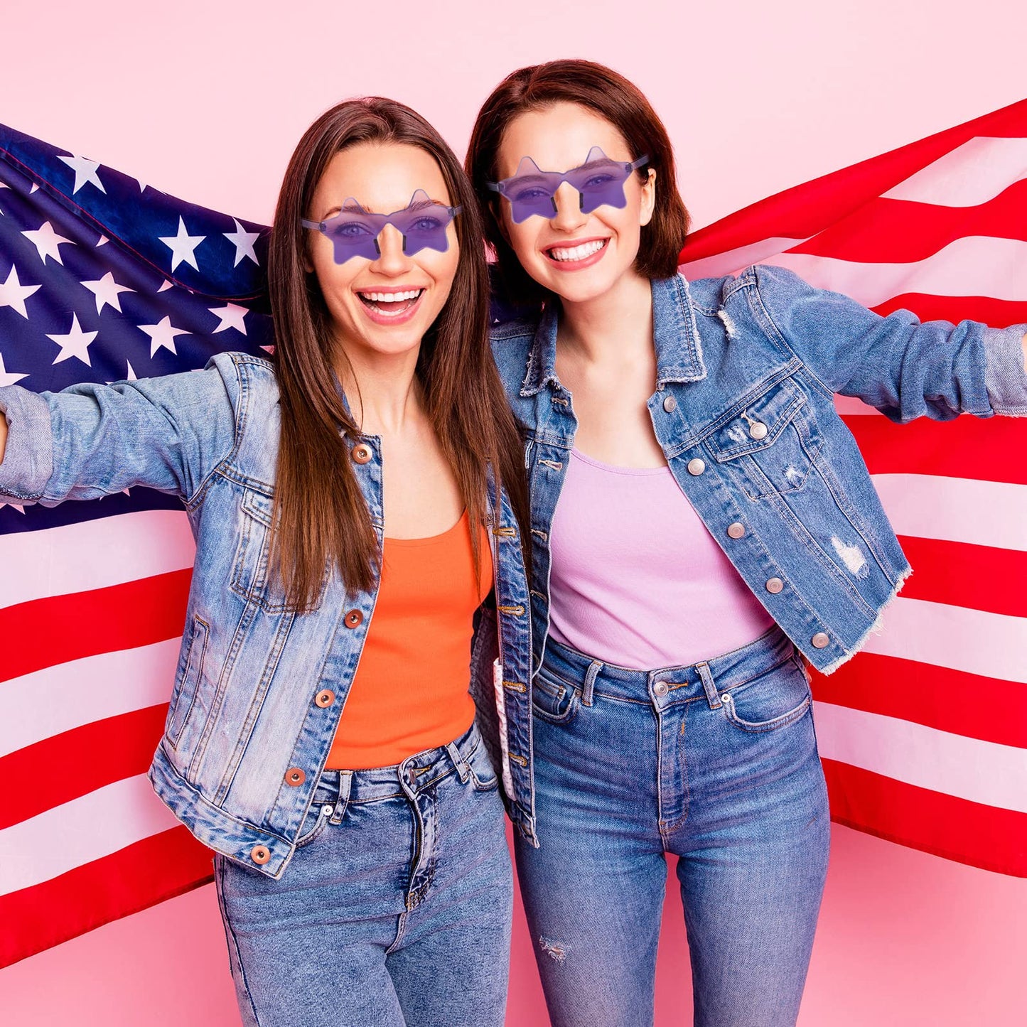 CHENGU 2 Pcs Star Shape Rimless Sunglasses Transparent Candy Color Sunglasses Party Favor star glasses for Women(Purple)