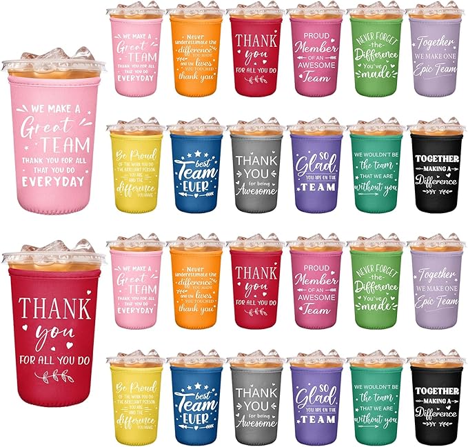 SiliFine 24 Pcs Employee Appreciation Gifts Bulk Iced Coffee Sleeve Bulk for Iced & Hot Drinks Cold Beverage Cooler Thank ...