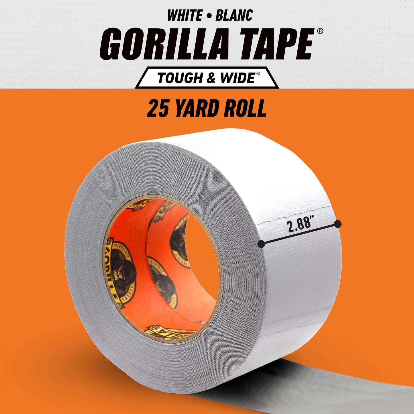 Gorilla Tape Tough & Wide, White Tape, 2.88" x 25 yd (Pack of 1) - Heavy Duty and Weather Resistant for Indoor or Outdoor